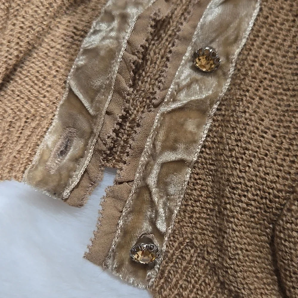 Ann Taylor lightweight three-quarters sleeve tan button down sweater cardigan S